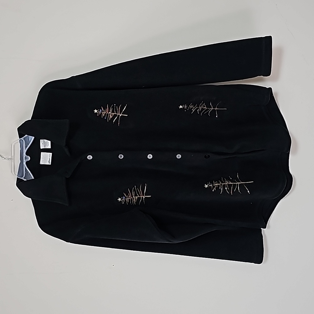 Glitterwear Black Velour Christmas Tree Jacket Rhinestone Sz M Holidays Winter
